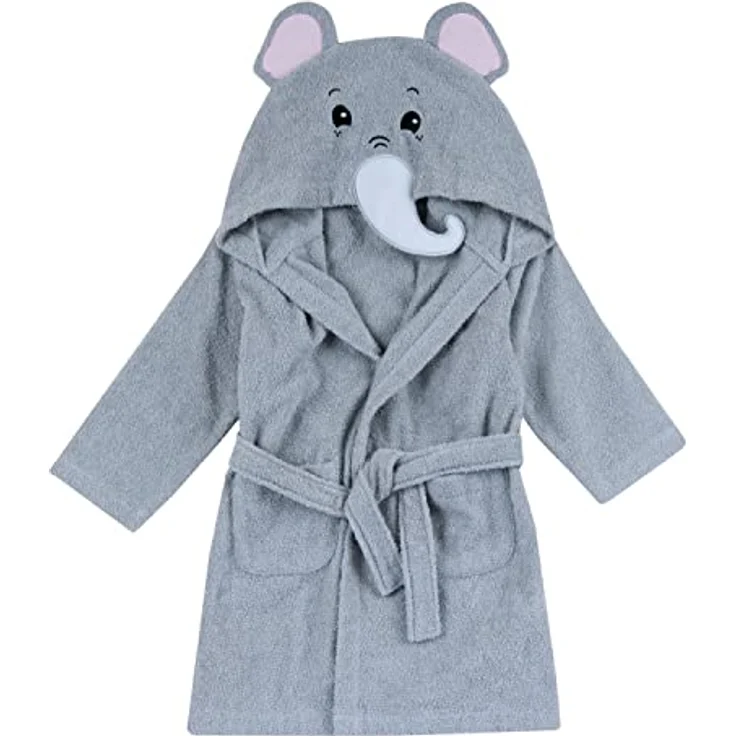 Chicco Bademantel aus weichem Schaumstoff, in Form von süßem Elefant, bunt und lustig, mit zwei bequemen Taschen und praktischem Gürtel, 24 Monate+, grau – Bild 2