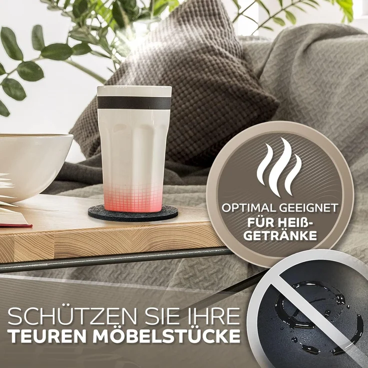 Loco Bird Getränkeuntersetzer 12er Set inkl. Halterung rund aus Filz, Zubehör für Getränke, Tassen, Bar, Glas, Design Glasuntersetzer in dunkelgrau, Tischuntersetzer Filzuntersetzer – Bild 3