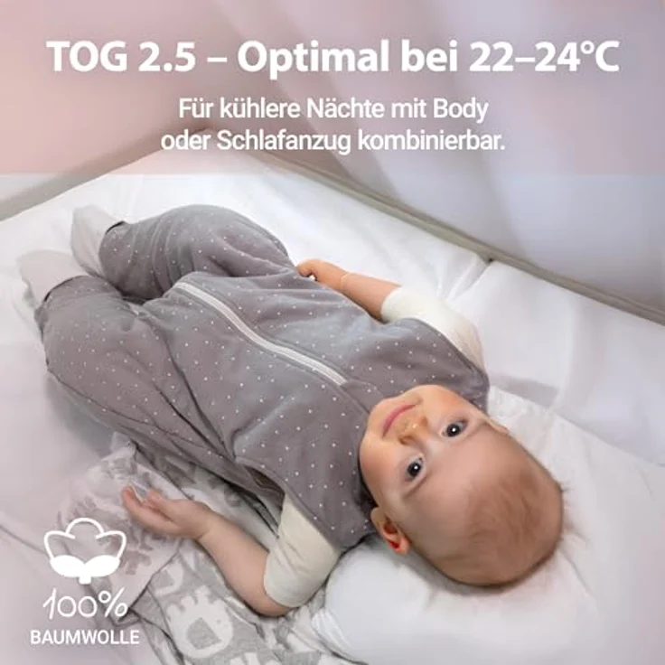 LaLoona Schlafsack mit Beinen, wattiert, Dots, Taupe, 2,5 TOG, Größe 70 cm, OEKO-TEX® Standard 100 – Bild 2