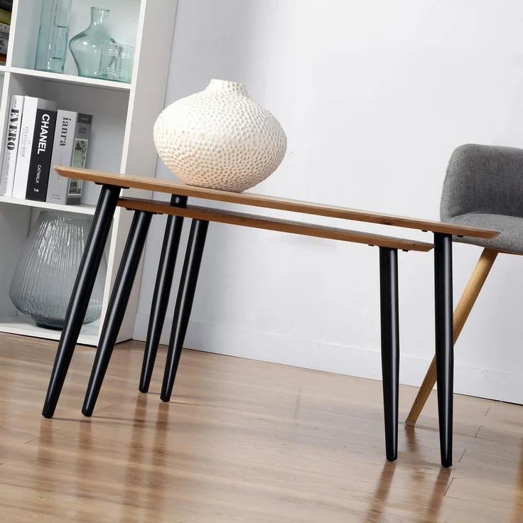 Casâme Set von 2 ineinander greifenden Tischen mit Metallbeinen - Helles Holz – Bild 8