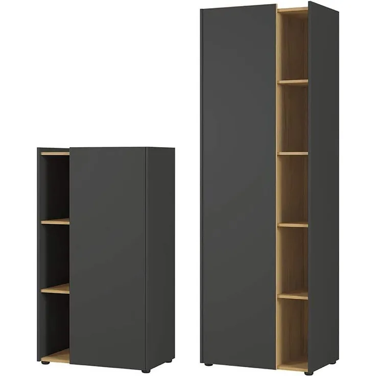 Germania Büro-Set 8599-549 GW-Austin, bestehend aus Zwei Aktenschränken, im Dekor Graphit/Navarra-Eiche-Nb. 139 x 188 x 42 cm