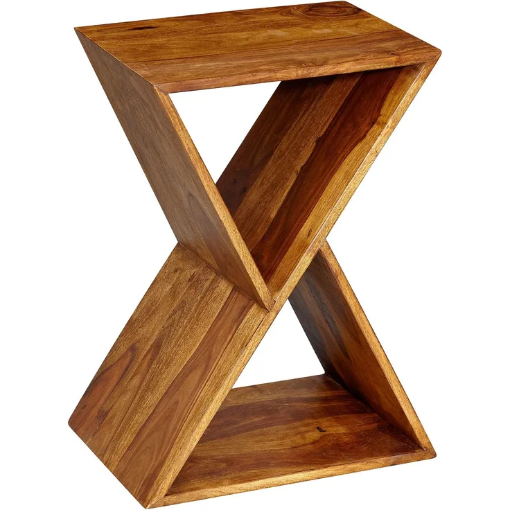 Wohnling Beistelltisch X-Form 43 x 60 x 30 cm Sheesham Massivholz Anstelltisch