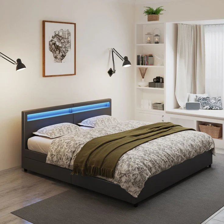 HOME DELUXE Familienbett mit Schubladen - 270 x 200 cm mit Matratze Schwarz – Bild 1