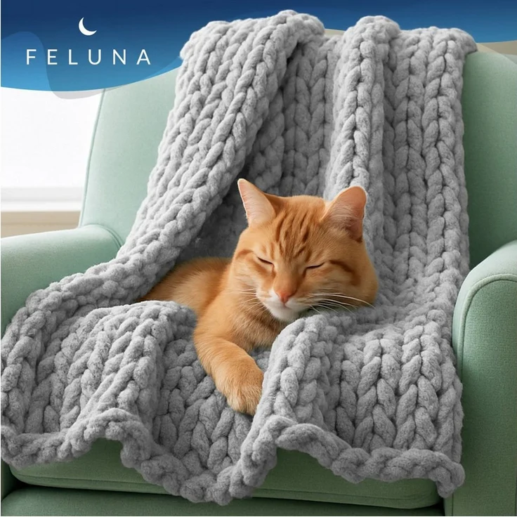 Wohndecke Grobmaschige Wohlfühldecke, Feluna, Flauschige Kuscheldecke Grobstrick Tagesdecke – Bild 3