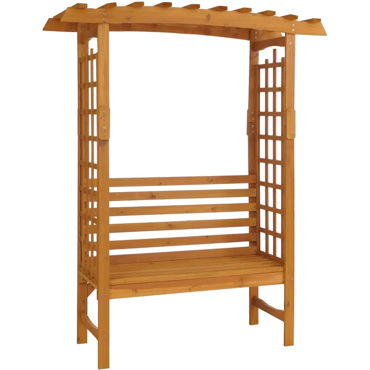 Rosenbogen mit Sitzbank HWC-Q21, Gartenbogen Rankhilfe Bank Gartenbank Holz FSC®-zertifiziert 201x160x60cm ~ natur – Bild 9