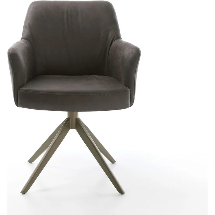 Drehstuhl Xana-Flex mit Armlehnen Mikrofaser Anthrazit Vintage Kreuzgestell breit Effektfinish Titan 360° drehbar Taschenfederkern – Bild 4