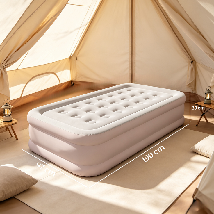 Wohnora-Aufblasbare Matratze mit integrierter elektrischer Pumpe, flächenflockiert, wasserdicht 5000 mm, inkl Transportbeutel,H 39cm x T 190cm x B 97cm,Beige-Braun – Bild 3