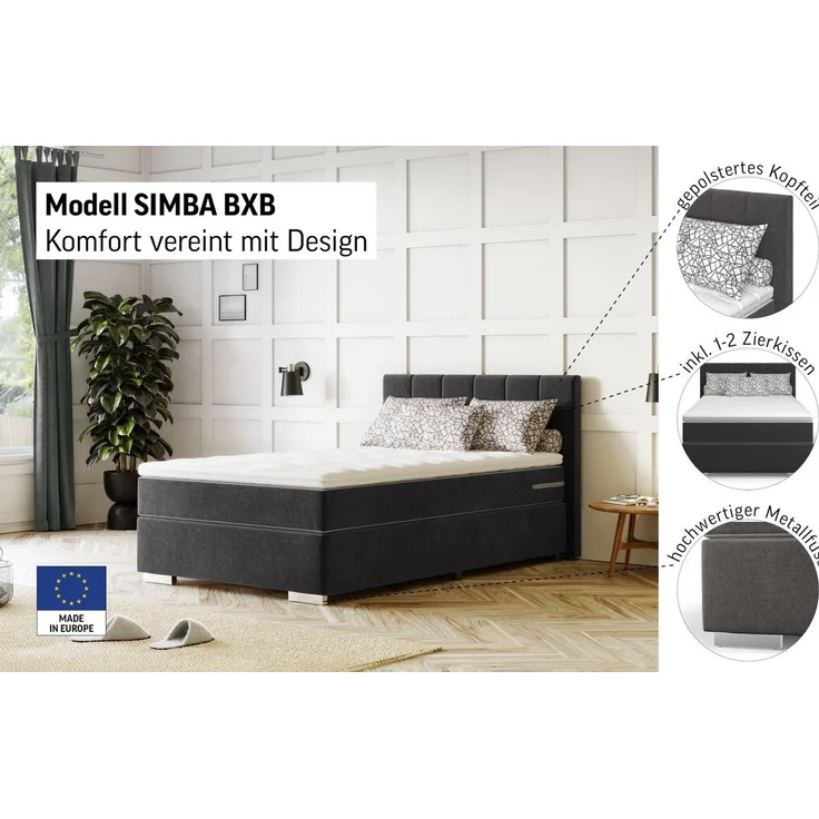 COTTA Boxspringbett Simba erhältlich in verschiedenen Breiten, Farben und Härtegraden, Bezugsstoff: Struktur fein – Bild 4