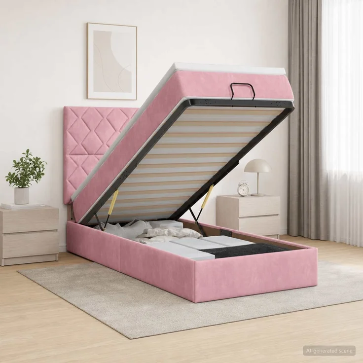 vidaXL Ottoman Bett mit Matratze mit Kopfteil Rosa 80 x 200 cm Samt 3457760 – Bild 1