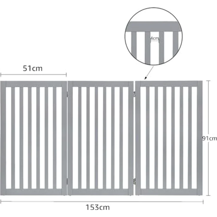 unipaws Absperrgitter, freistehendes Schutzgitter mit Füßen, Treppenschutzgitter ohne Bohren, Holz-Hundetore Türgitter Hunde Hundegitter Schutzgitter treppe, Grau (3 Elemente, 91 cm hoch) – Bild 5