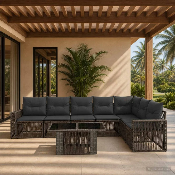 vidaXL Gartensofa-set 8 stk. Grau und Dunkelgrau Poly-Rattan 3436796 – Bild 1