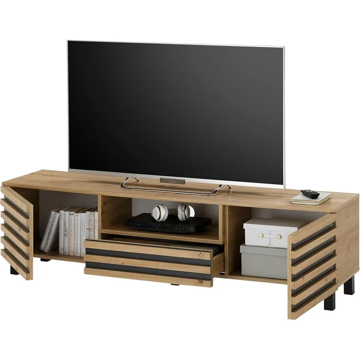 ANKARA TV-Lowboard in Artisan Eiche Optik, Schwarz - Moderner TV Schrank mit viel Stauraum für Ihr Wohnzimmer - 166 x 44 x 40 cm (B/H/T) – Bild 2