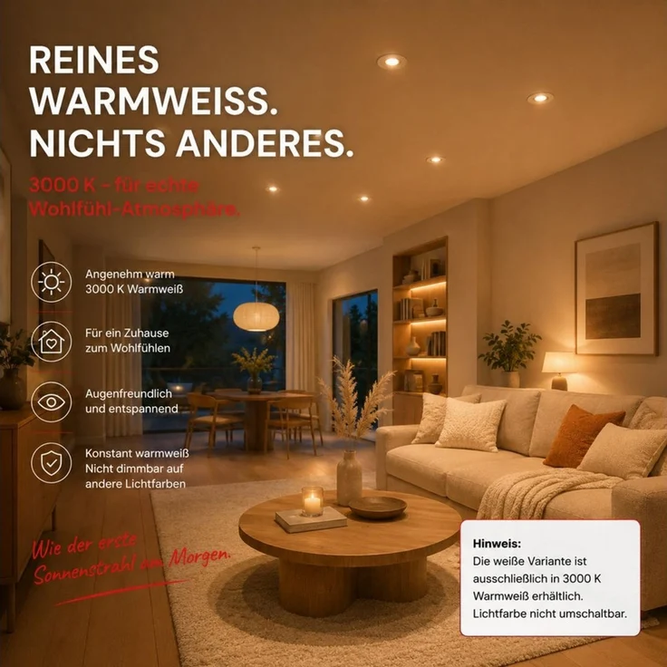 Maxkomfort LED Einbaustrahler 6/12er-Set Ultraflach & Schwenkbar, 3 Lichtfarben umschaltbar, LED fest integriert, (3000K/4000K/6500K), IP20 Deckenspots für Wohnzimmer, Küche & Flur - Ø82x25mm – Bild 3