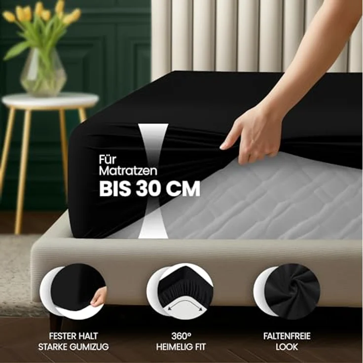 Utopia Bedding - Spannbettlaken 200x200 cm Bis 30 cm - Schwarz - Gebürstete Mikrofaser Spannbetttuch - Oeko Tex Standard 100 – Bild 5