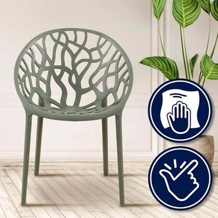 CLP 4er Set 'Hope' Gartenstuhl mit Armlehnen, stapelbar & wetterfest, recyceltem Polypropylen, Oliv – Bild 4