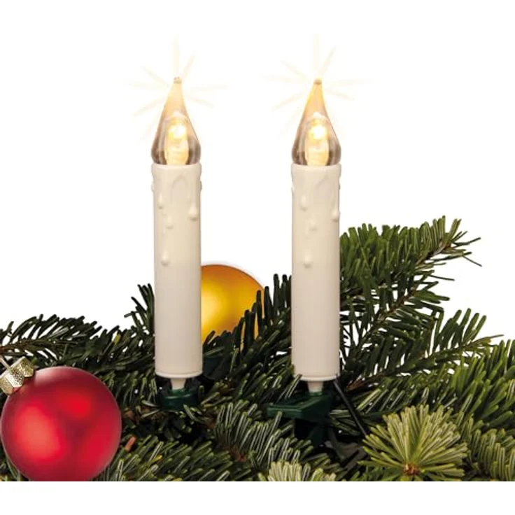 hellum Lichterkette Weihanchtsbaum, 20 LED Kerzen Lichterkette Weihnachtsbaum weiß Topfen, 5,7m beleuchtet + 3m Zuleitung, Baumbeleuchtung innen, Kabel grün, Hellgkeit – Bild 8