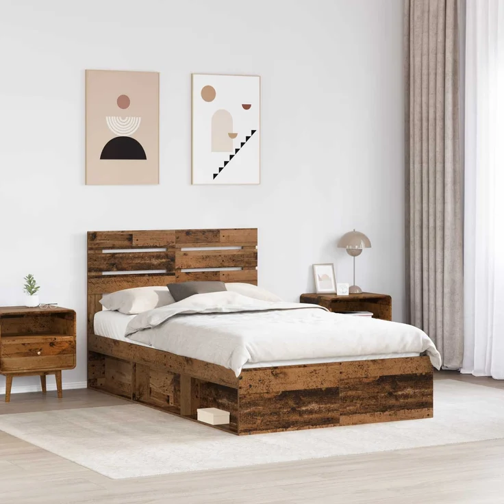 vidaXL Bettrahmen Altholz 120 x 190 cm Massives Kiefernholz 3411445 – Bild 2