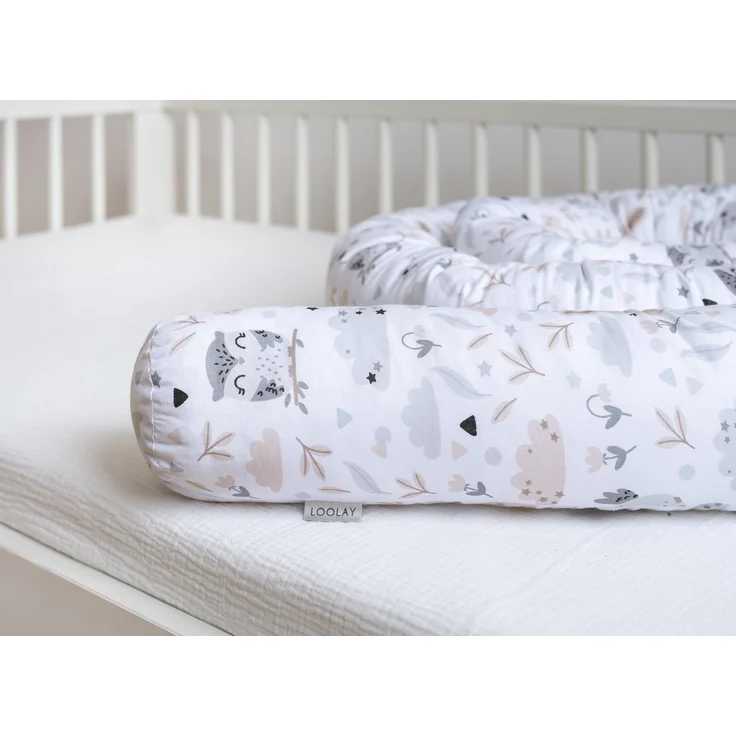Loolay Nestchenschlange HASE EULE Beige Weiß Baumwolle Multifunktion PREMIUM Bettschlange, (Bettumrandung Krabbeldecke Babybett Umrandung Schlange Bett Kopfschutz, Zierkissen Bettrolle Dekokissen Zugluftstopper - Super GESCHENK), LOOLAY® - 100% Europäi... – Bild 5