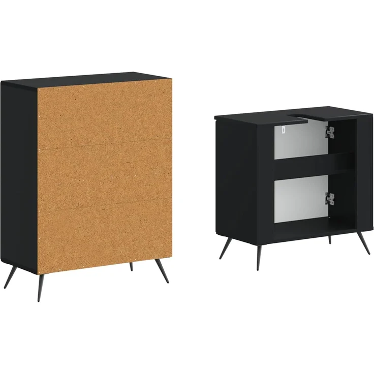 vidaXL 2-teiliges Badezimmer Schrank Set BREDA Schwarz Holzwerkstoff 3417640 – Bild 5