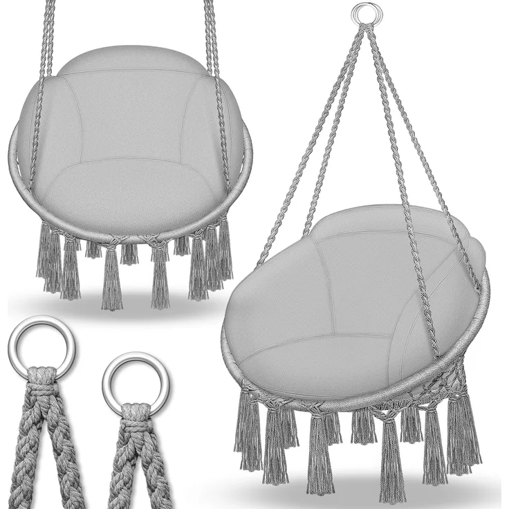 tillvex Hängesessel Schwarz mit großem Kissen 200kg zum Aufhängen | Hängestuhl Indoor & Outdoor | Hängekorb wetterfest | Schaukelkorb