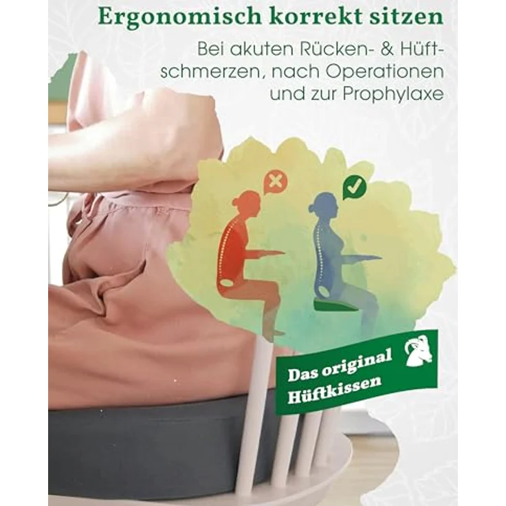 VitaL Kissen® Hüftkissen – ergonomisches orthopädisches Sitzkissen für Bürostühle – entlastet Rücken, Hüfte, Knie & LWS, rutschfeste Unterseite, Made in Germany – Bild 5