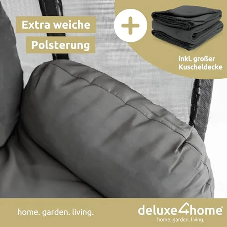 deluxe4home Hängesessel Hängekorb mit Gestell I Terrassenschaukel Hängeschaukel, inkl. Polster und Kuscheldecke – Bild 4