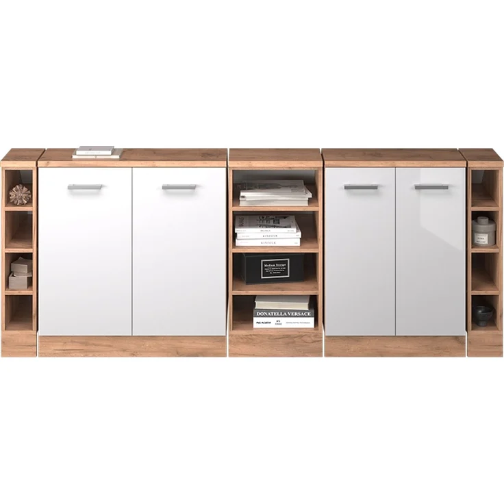 Küchenschrank für Dachschrägen R-Line Weiß Hochglanz 210 cm 5er Set Schrankkorpuss 60 cm Tiefe Vicco – Bild 5