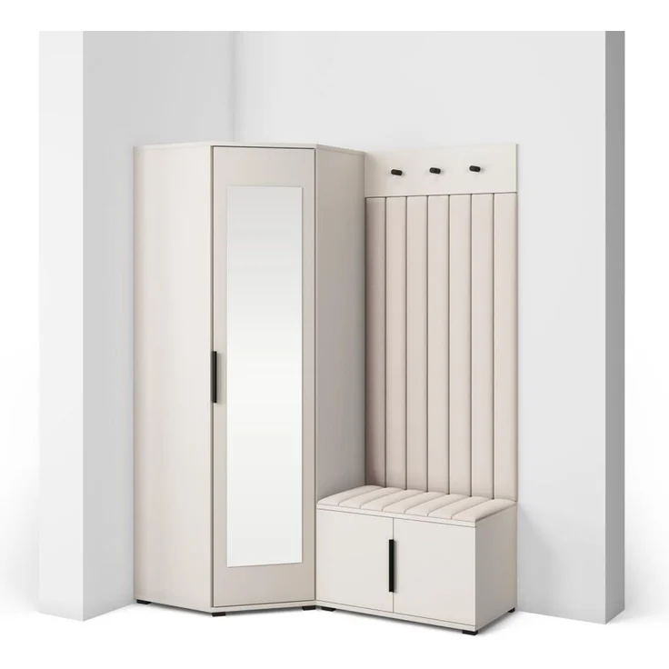 Garderoben-Set Napoli Version 21: Eckschrank mit Polsterpaneelen, Schuhschrank Flur und Eingangsbereich (Cashmere/Trinity 01), 189 x 70 x 140 cm – Bild 1