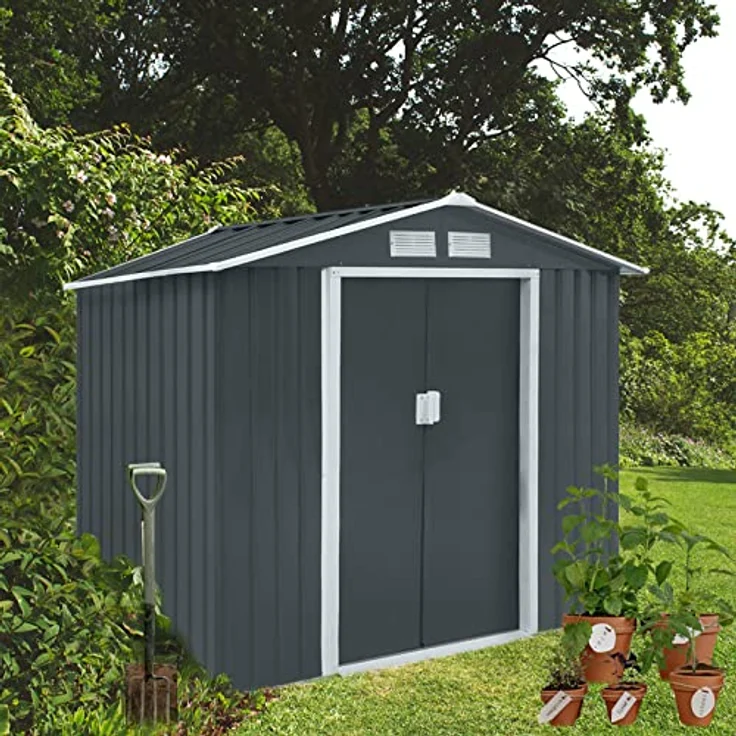 HATTORO S100 Metall Gerätehaus XL Geräteschuppen Garten Schuppen Gartenhaus Grau – Bild 5