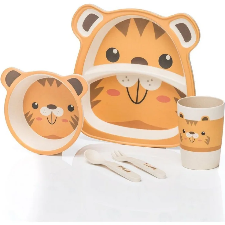 all Kids United Kindergeschirr-Set ALL KIDS UNITED 5-tlg. Kindergeschirr-Set mit Tier-Motiv (5-tlg), BPA-freier Kunststoff, Teller, Schüssel, Besteck, Becher