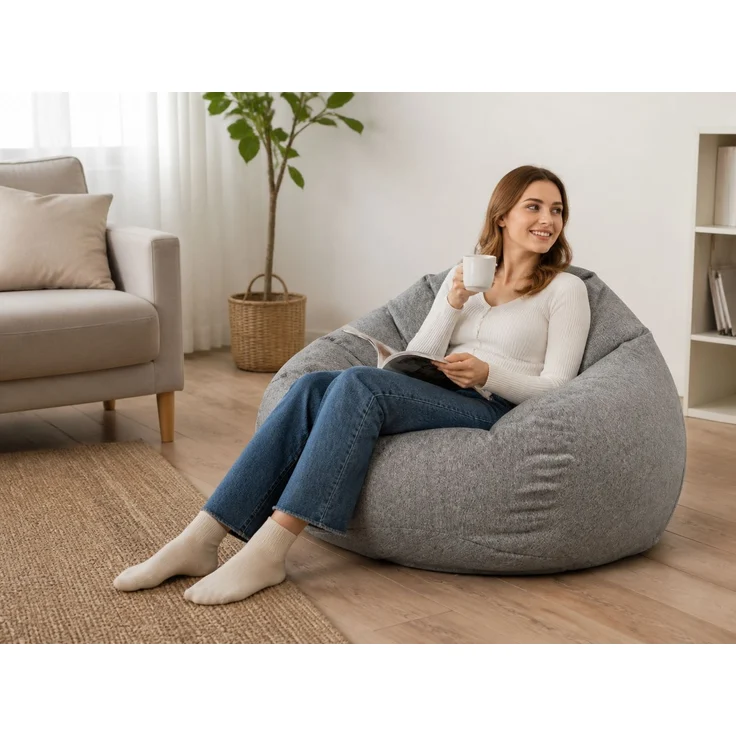 Sitzsack-Hülle ohne Füllmaterial, Dunkelgrau, 70 x 80 cm, Stoffbezug für Innen- und Außenbereich – Bild 2