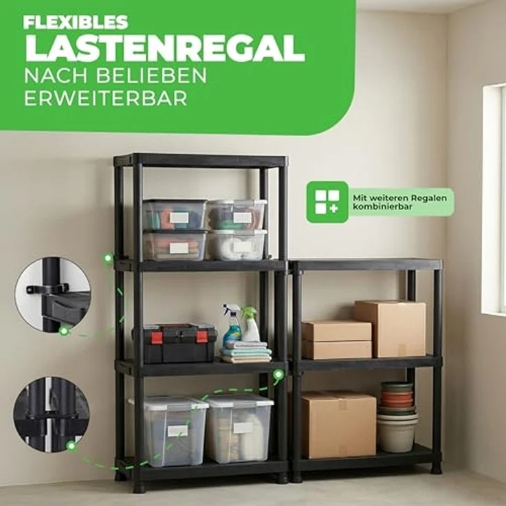 ONDIS24 Steckregal 4x Kunststoffregal, 60 x 30 x 135 (H) cm, 4 Böden, Schwerlastregal, bis zu 80 kg, Regal, Lagerregal - 4er Pack – Bild 6