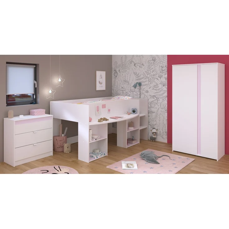 Jugendzimmer-Set >Pirouette 12< (3-teilig) in Weiss, mit drehbaren Elementen in Rosa oder Grau – Bild 2