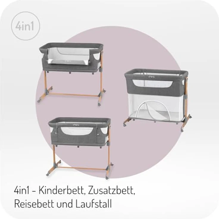 Momi SMARTBED 4-in-1 Kinderbeistellbetten bis 15 kg, Beistellbett für Babys mit Matratze, Höhenverstellbar – Bild 5