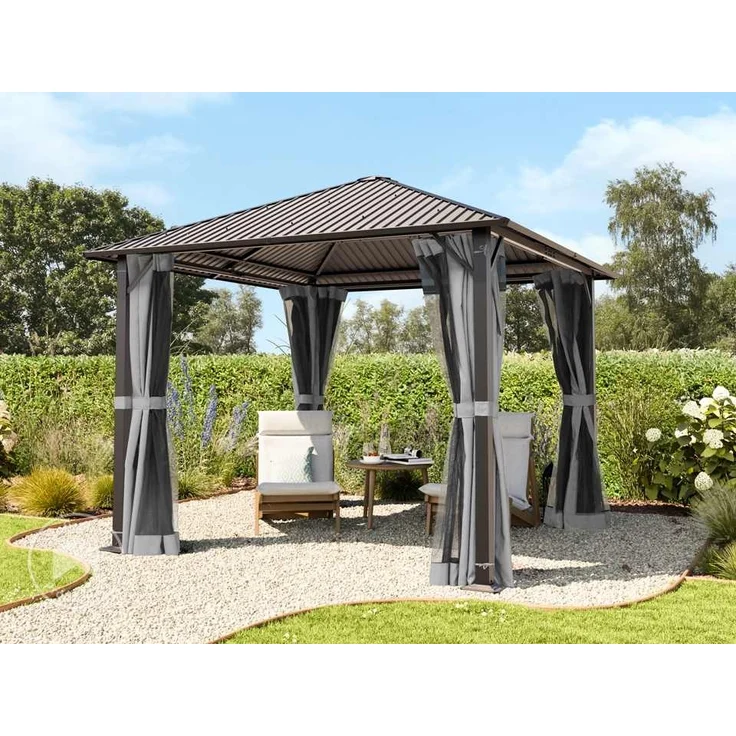 TOOLPORT Gartenpavillon 3x3 m mit Stahldach - Hardtop Pavillon mit 4 Seitenteilen und Moskitonetzen in Grau – Bild 1