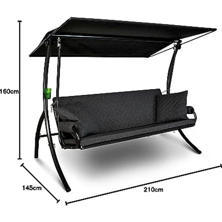 Angerer Freizeitmöbel Hollywoodschaukel 'Elegance Joy', 3-Sitzer grau mit Bettfunktion, waschbaren Bezügen und wetterfestem Sonnendach, Made in Germany, 210 x 145 x 160 cm – Bild 9