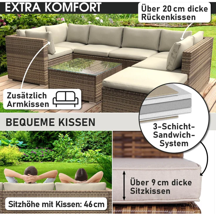 BRAST Gartenmöbel Lounge Sofa Couch Set Serenity Braun Poly-Rattan für 5 Personen – Bild 5