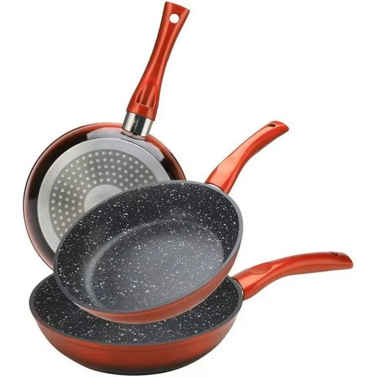 3tlg Pfannenset Induktion Bratpfanne Pfanne antihaft marmor ø20-24-28cm Rot