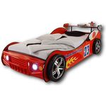 ENERGY Autobett mit LED-Beleuchtung 90x200 cm - Aufregendes Auto Kinderbett für kleine Rennfahrer in Silber - 105 x 60 x 225 cm (B/H/T)