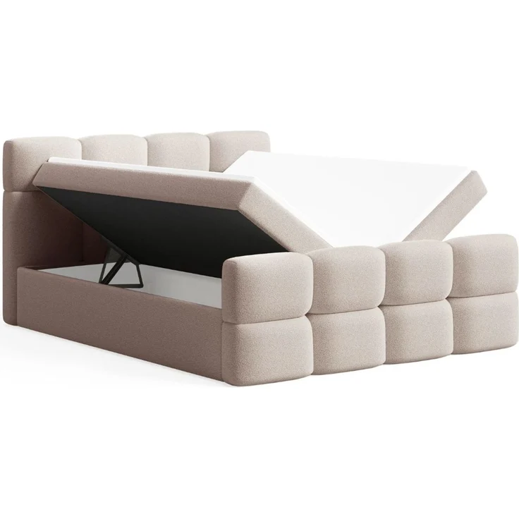 GRAINGOLD Rivon Doppelbett 180x200, Boxspringbett, zwei Bettkästen, mit Kopfteil, Modern Stil, Bouclé-Stoff, Beige – Bild 6