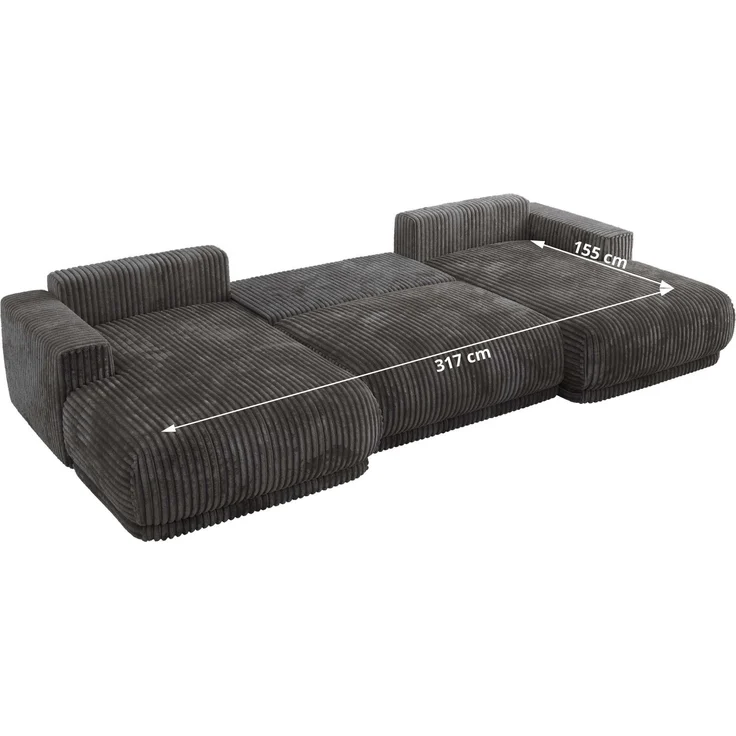 XXL Wohnlandschaft RINA U-Form 360 cm breit, Sofa mit Schlaffunktion & DL-Mechanismus, Wellenfederung, modern freistehend - Grau Cord – Bild 8