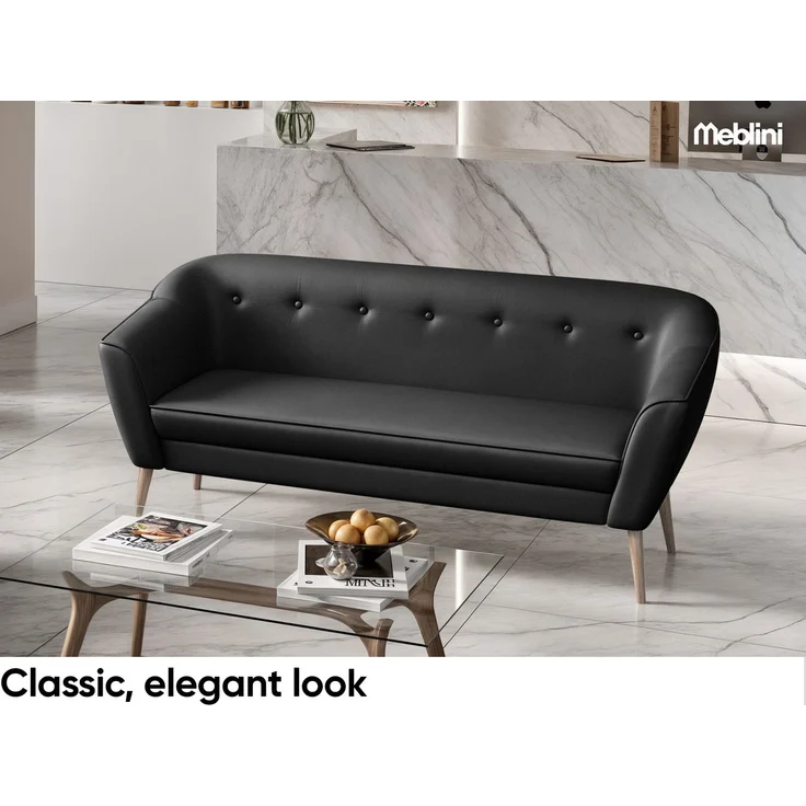 MEBLINI Sofa-Set DORIS 3+2+1 - Dunkelgrau Kunstleder - für Wohnzimmer - Mini Lounge für sechs Personen - Küchensofa - Sofa Klein - Sitzgarnitur - Polstergarnitur - Sofagarnituren – Bild 3