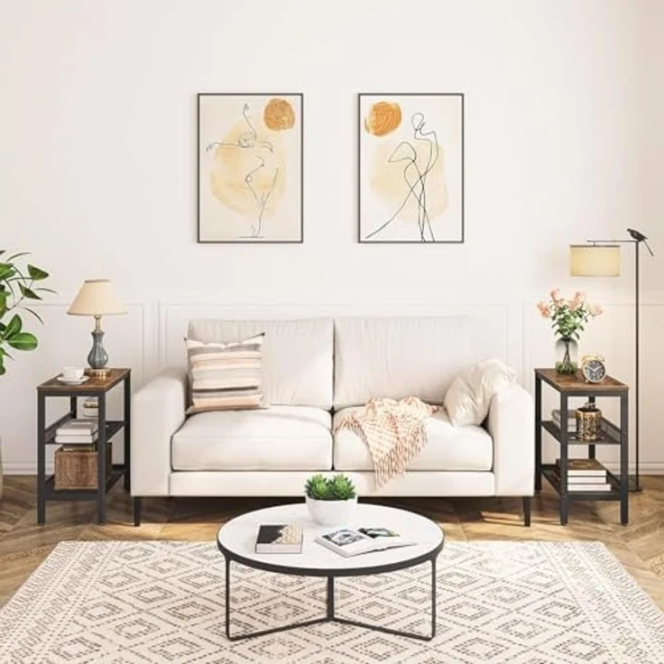 HOOBRO Beistelltisch, 3 Ebenen Couchtisch, Nachttisch mit 2 verstellbaren schrägen Regalen, für kleine Räume, Flur, Wohnzimmer, Schlafzimmer, Vintagebraun und Schwarz EBF23BZ01G1 – Bild 6
