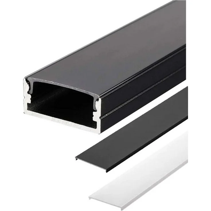 ENERGMiX LED-Stripe-Profil 2m Schwarze LED Aluprofil Alu Schiene Kanalsystem, Kanal Profil für LED-Streifen mit 2 Abdeckungen Schwarz und weiß – Bild 5