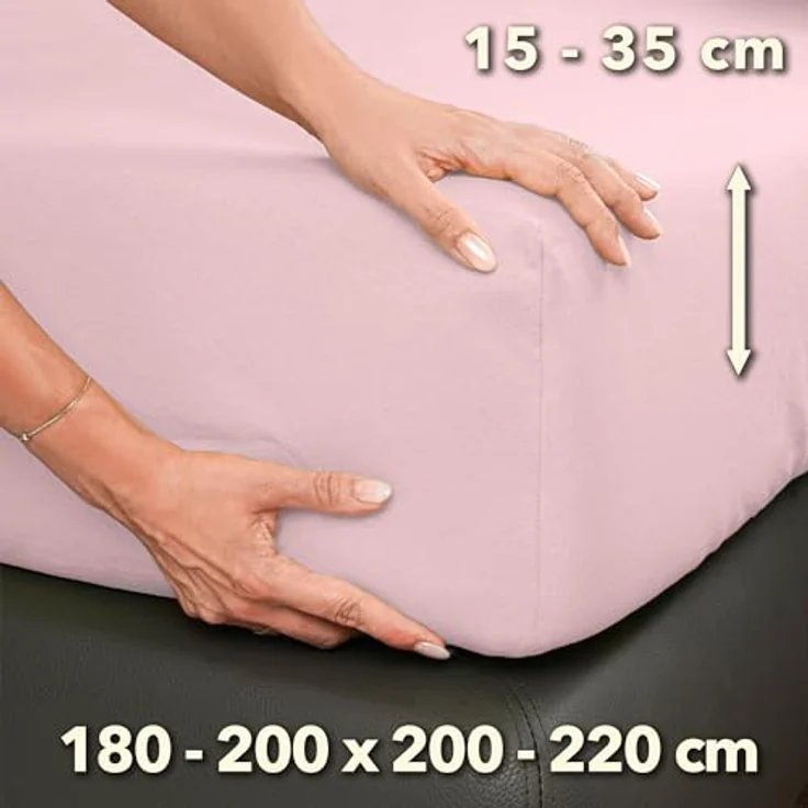 STUDIO Premium Spannbettlaken 180x200cm - Jersey aus 97% Baumwolle & 3% Elastan, Puder, bügelfrei, für Matratzen bis 35cm – Bild 3