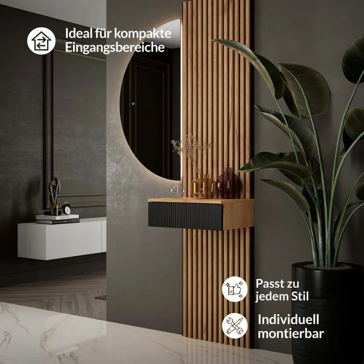 Planetmöbel Garderoben-Set AMYRA, (mit Schublade), Wand-Konsole für Garderobe, Flur und Schminktisch – Bild 3