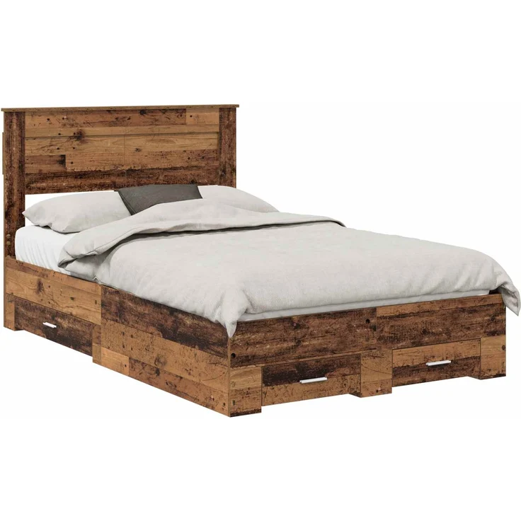 vidaXL Bettrahmen mit Kopfteil Altholz 120 x 190 cm Holzwerkstoff 3410009 – Bild 1