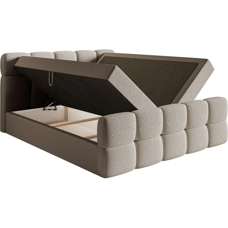 Selsey 'Cloudy' Boxbett mit Bettkästen, Matratze, Topper, Bouclé-Bezug, graubeige, 140x200 cm – Bild 4