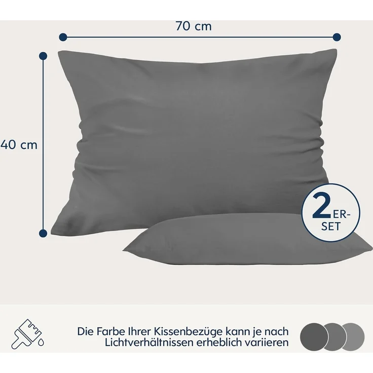 Kissenbezug 40x70 Anthrazit 2er Set Mikrofaser Oeko-TEX Zertifiziert Dreamzie - Kopfkissenbezug 40x70 Weich – Bild 2