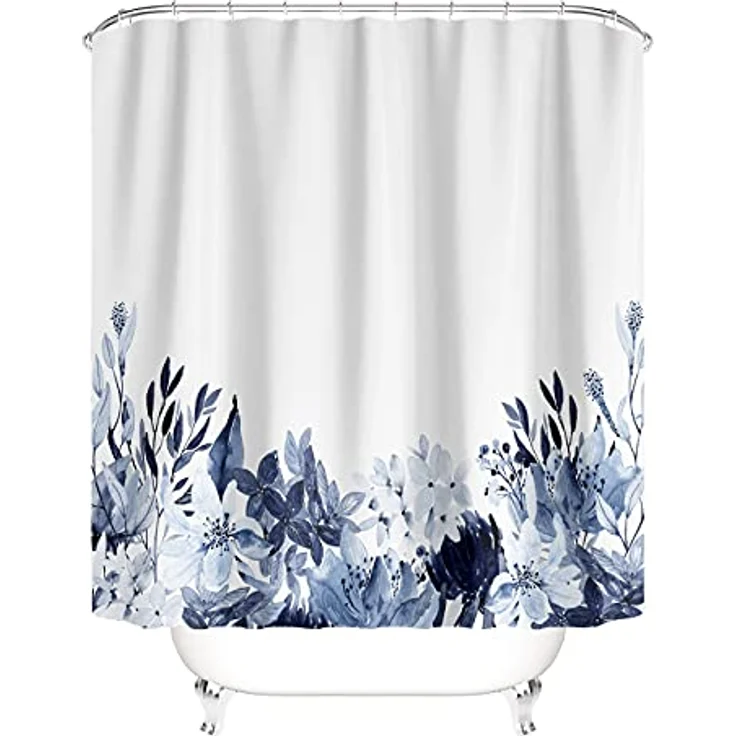 M&W DAS DESIGN Duschvorhang Shower curtains Anti schimmel Waschbar 180x200cm Blauweiß pflanzen – Bild 2